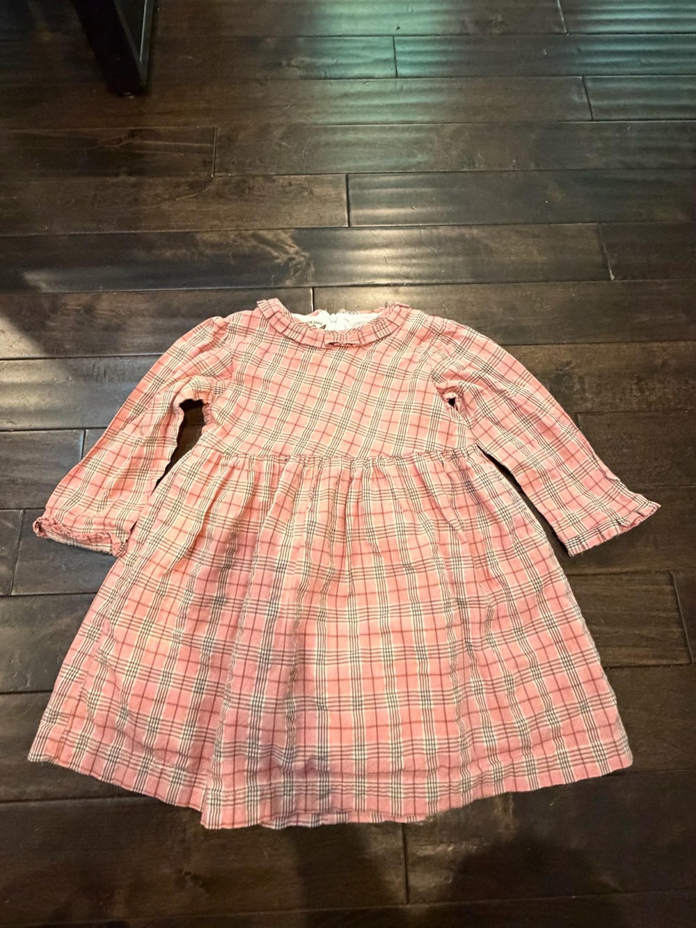 Little Girls Pink Plaid Long-Sleeve Casual Dress